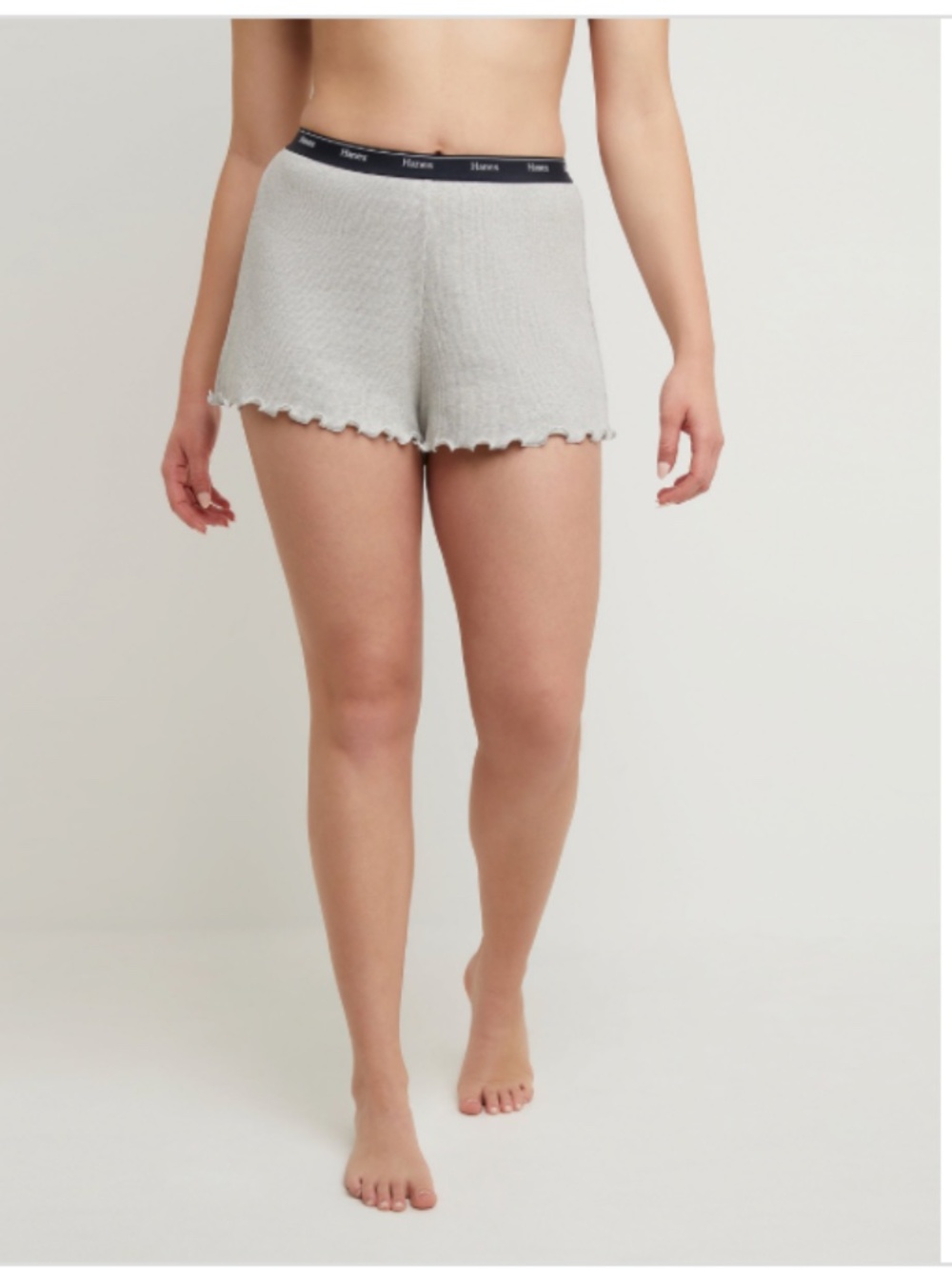 Hanes Women's Originals Cozywear Ribbed Ruffled Shorts OG118 - Light Steel